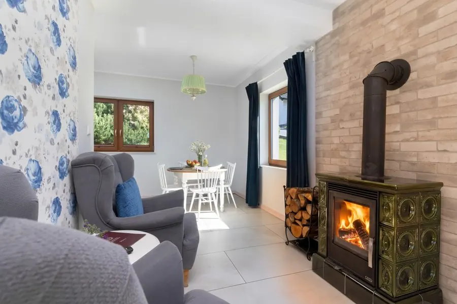 Fireplace and armchairs