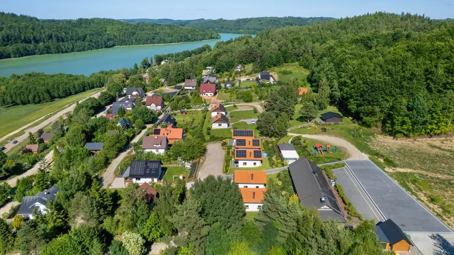 Lake and settlement from a drone
