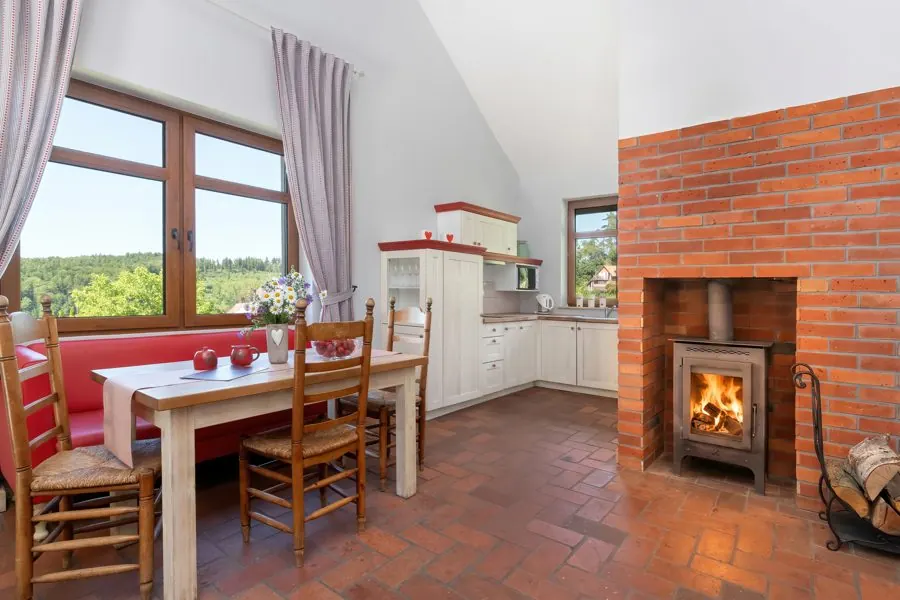 Dining area with fireplace