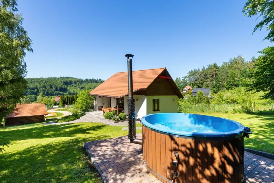 Hot tub in the garden with a view