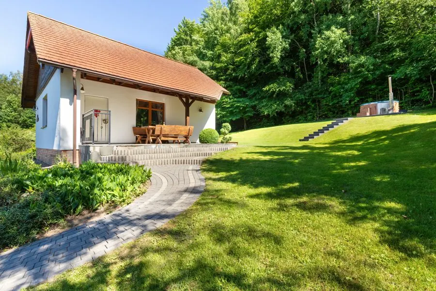 Cottage with a red roof